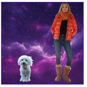 SAM. Freestyle Orange Puffer Jacket Warm Down Wind And Waterproof